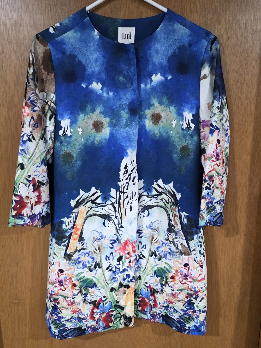 Luii Blue Green Watercolor Coat - Size Medium  *NWOT*